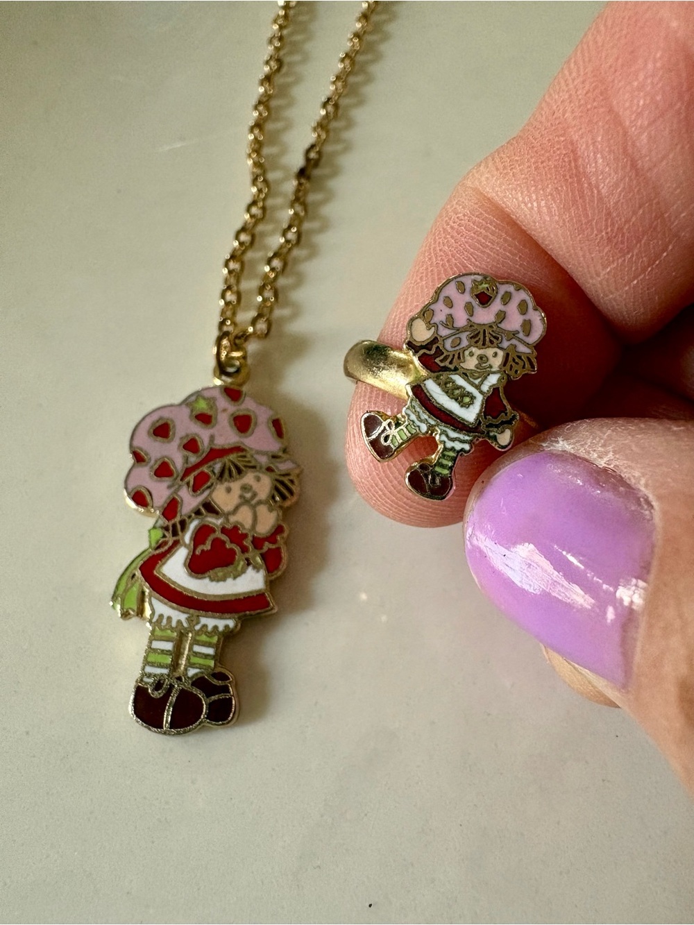 Vintage Kids Strawberry Shortcake Necklace and Ring